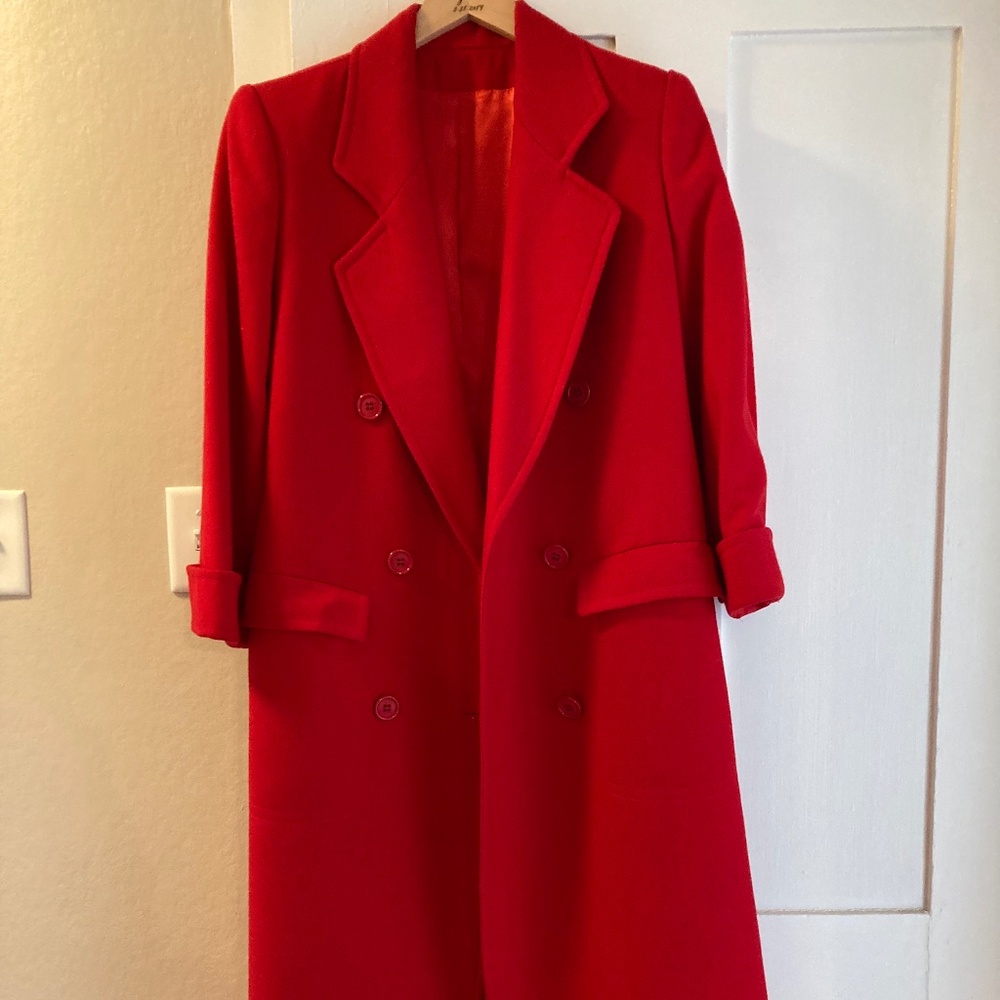 Fleurette Vintage/Classic 100% Wool Double Breasted Long Dress Over Coat Red